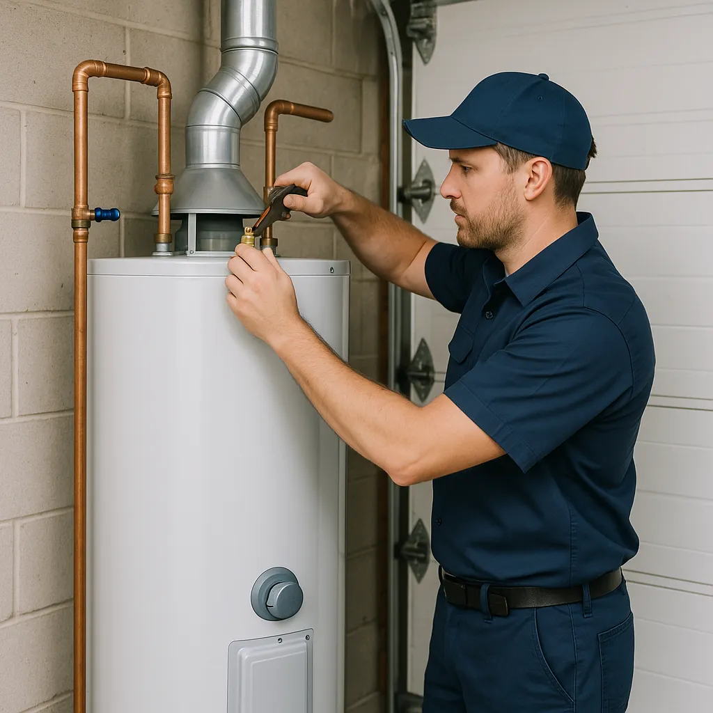 Water heater installation in progress